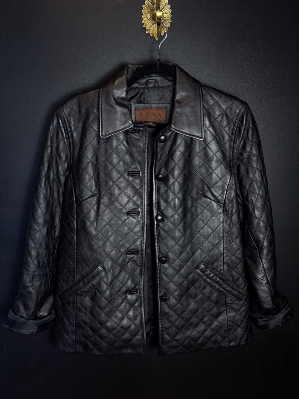 90's Quilted Black Leather Blazer Style Jacket